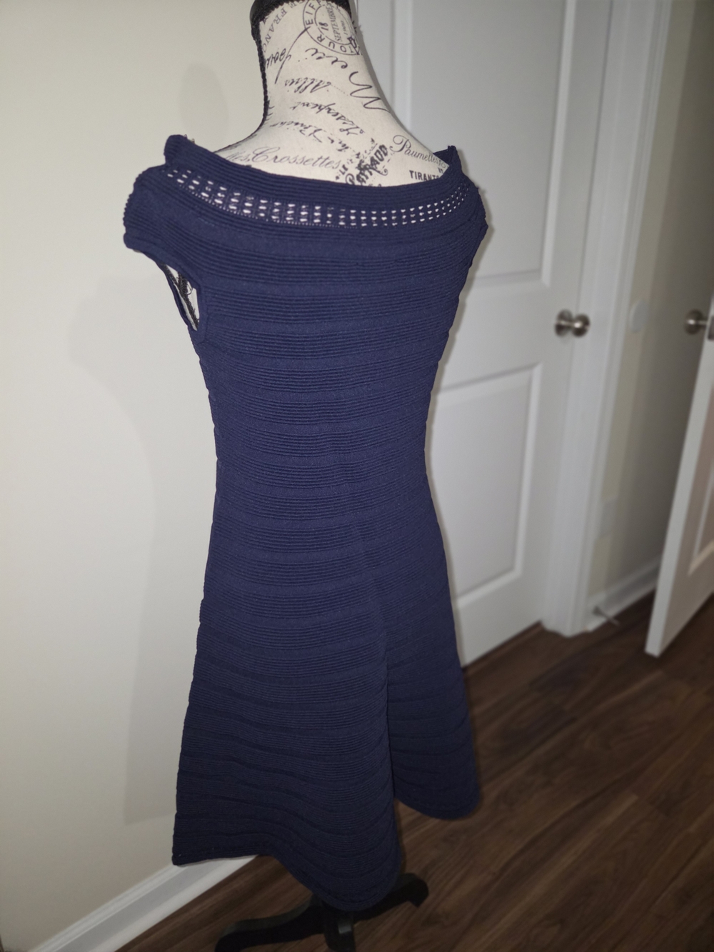 Eliza J Navy Knit Open-Stitch Cardigan